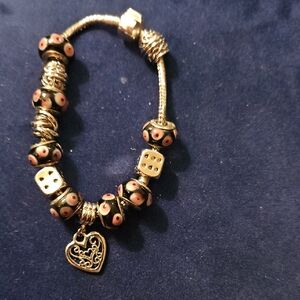 Elegant Gold And Siver Tone  and Black Beaded Bracelet